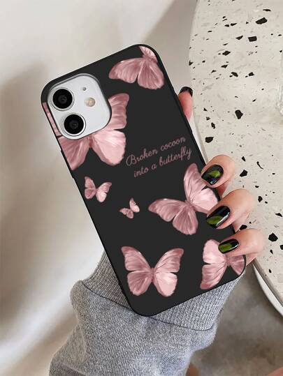 1 غطاء هاتف وردي على شكل فراشة متوافق مع iPhone 16 Pro Max/16 Pro/16 Plus/16 وGalaxy A55/A54/S24/S24 Plus/S24 Ultra/S24 FE/S25/S25 Plus/S25 Ultra
