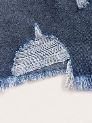 EZwear تنورة دنيم ممزق حافة غير متماثل