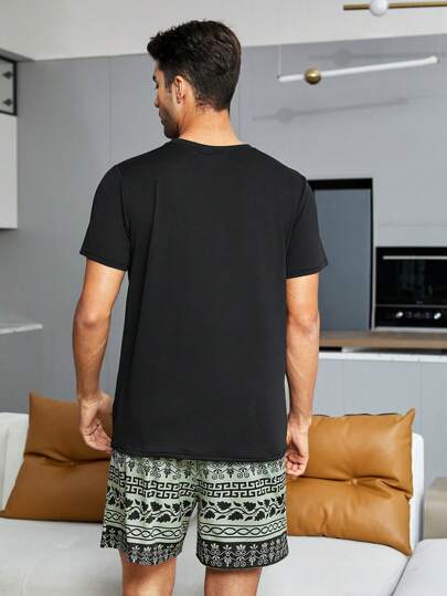 SHEIN مجموعة ملابس شبه رسمية للرجل تحتوي على تي شيرت كم قصير و شورت قطعة واحدة
