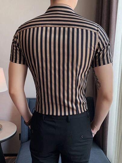 Manfinity Homme قميص طباعة مخطط للرجال