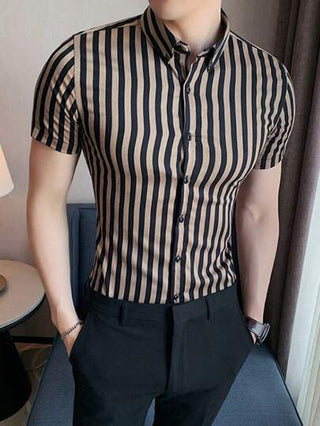 Manfinity Homme قميص طباعة مخطط للرجال