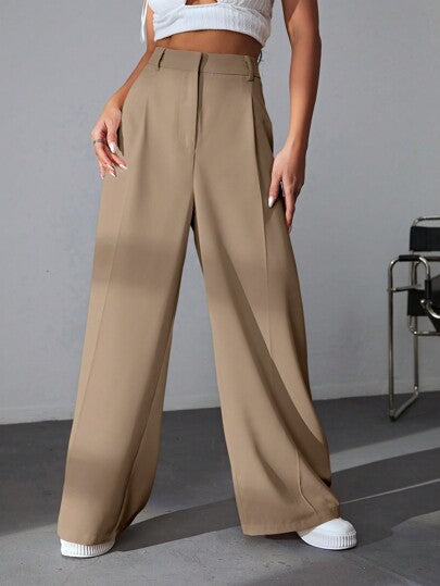 EZwear الصلبة واسعة الساق السراويل الكاكي