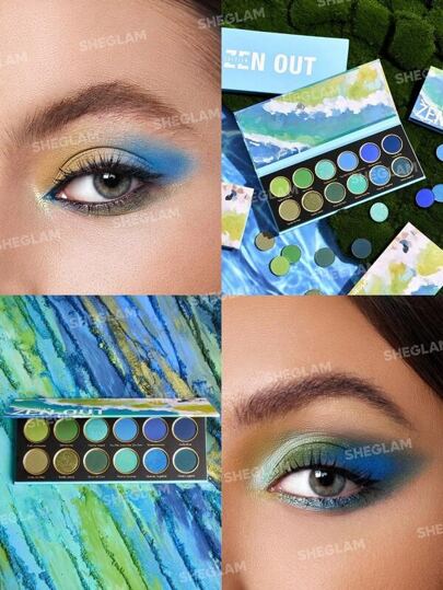 SHEGLAM Zen Out, Shangri-La Palette 12-Clolor Shimmer Metallic Matte Eyeshadow Palette Blue Green Highly Concentrated Colors Long-Lasting No Smudge Smooth Mist Mash Eyeshadow Cosmetics Eye Makeup Cosmetics Christmas Winter Summer Blue Eyeshadow عيد...