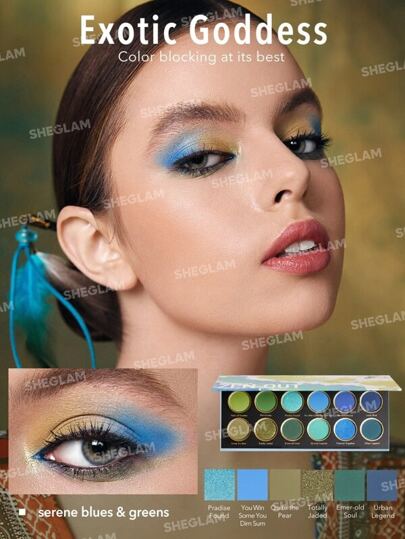 SHEGLAM Zen Out, Shangri-La Palette 12-Clolor Shimmer Metallic Matte Eyeshadow Palette Blue Green Highly Concentrated Colors Long-Lasting No Smudge Smooth Mist Mash Eyeshadow Cosmetics Eye Makeup Cosmetics Christmas Winter Summer Blue Eyeshadow عيد...