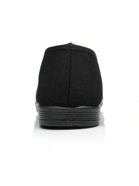 حذاء أسود مسطح عصري غطاء مطاطي للنعل،حذاء كنج فو للجنسين بنمط صيني