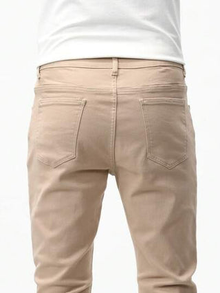 Manfinity Homme بنطلون جينز ضيق ذو جيوب مائلة لحرفي رجالي، أحادي اللون، قماش خاكي نحيل، مناسب كهدية للزوج أو الحبيب