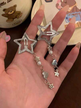 زوج من مشابك الشعر بشكل نجمة مع سلسلة ودبوس شعر جانبي، اكسسوارات شعر عصرية من نوع Y2K، مشابك شعر، أدوات مدرسية، اكسسوارات شعر، اكسسوارات رأس