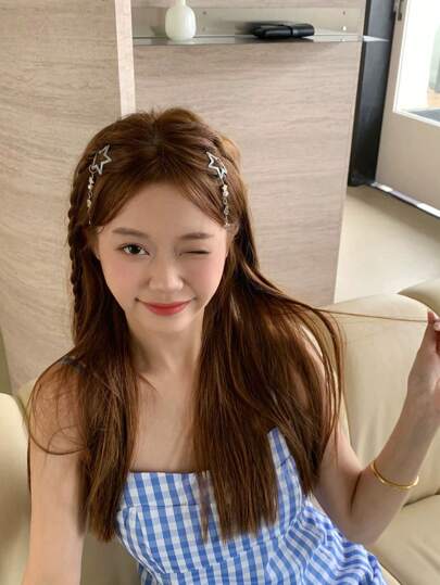 زوج من مشابك الشعر بشكل نجمة مع سلسلة ودبوس شعر جانبي، اكسسوارات شعر عصرية من نوع Y2K، مشابك شعر، أدوات مدرسية، اكسسوارات شعر، اكسسوارات رأس