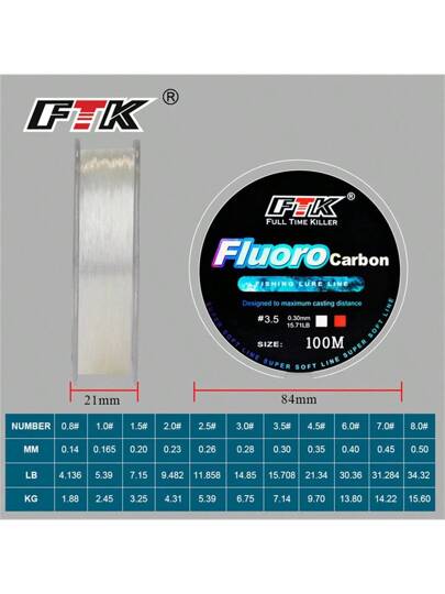 FTK Ftk 100 متر خط صيد السمك حبل نايلون نايلون مزيف من الكربون خط صيد سمك الشبوط