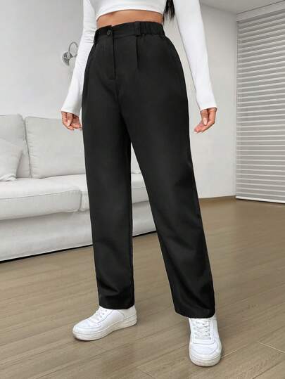 EZwear بنطلون نساءي أسود فضفاض بخصر عالي منسدل، سراويل عادية مبتكرة مناسبة لشهر رمضان