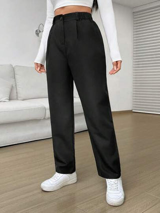 EZwear بنطلون نساءي أسود فضفاض بخصر عالي منسدل، سراويل عادية مبتكرة مناسبة لشهر رمضان