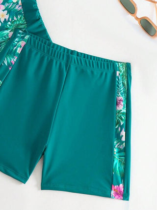 طقم تانكيني حريمي Swim Lushoire تانكيني بجانب رباط متشابك مع طبعة الشاطئ الاستوائية ورباط جانبي للشد في الصيف