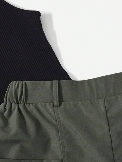 SHEIN Essnce لباس علوي رسن & بنطلون قصير بدون حزام