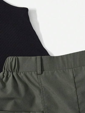 SHEIN Essnce لباس علوي رسن & بنطلون قصير بدون حزام