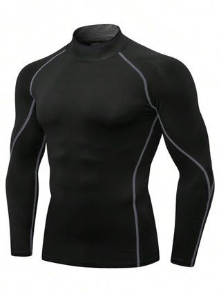 Manfinity Fitness تي شيرت كاجوال كاجول بأكمام راجلان طويلة الأكمام ووردي الياقة، ملابس رياضية للرجال، مناسب للمدرسة والضغط والمسطحات والتمارين