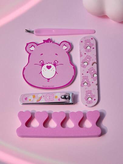 SHEIN X Care Bears طقم أدوات متنقلة للعناية باليد 5 قطع على شكل الدب الوردي، هدايا الدب المبتهج