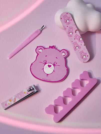SHEIN X Care Bears طقم أدوات متنقلة للعناية باليد 5 قطع على شكل الدب الوردي، هدايا الدب المبتهج