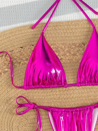 Swim مجموعة بيكيني مثلثة هالتر معدنية للشاطئ خريفية مع ربط الجوانب