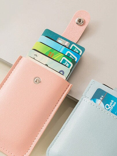 1 محفظة حافظة بطاقات ائتمان مصنوعة من جلد PU مضاد للتزوير RFID، محفظة جيب أمامية رفيعة ومصممة بسيطة، محفظة جيب محمولة ذات لون ثابت بأزرار وفتحات قابلة للطي، لتخزين الأغراض والماكياج والمستحضرات ومنظم الإجازات ذو سعة كبيرة، للمناسبات والعطلات والكريسماس وا