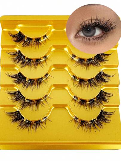 رموش اصطناعية مقاس 5 أزواج جديدة، طبيعية وأنيقة، مقاومة للماء، حجم 3d، تأثير عين القط، سيقالات شفافة، طبيعية وجميلة، مناسبة للاستخدام اليومي، الحفلات الكرنفالية، المهرجانات الموسيقية، الأعراس رموش رموش اصطناعي