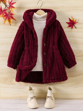 SHEIN Elladie kids معطف كلاسيكي طويل الأكمام مبطن بغطاء للرأس بنمط الشارع قطعة واحدة للفتاة الصغيرة، متعدد الاستخدامات