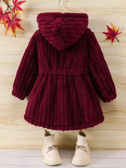 SHEIN Elladie kids معطف كلاسيكي طويل الأكمام مبطن بغطاء للرأس بنمط الشارع قطعة واحدة للفتاة الصغيرة، متعدد الاستخدامات