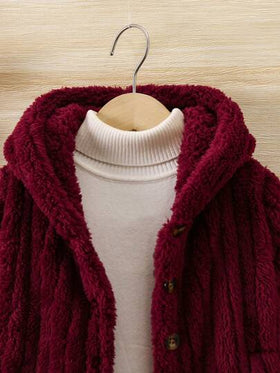 SHEIN Elladie kids معطف كلاسيكي طويل الأكمام مبطن بغطاء للرأس بنمط الشارع قطعة واحدة للفتاة الصغيرة، متعدد الاستخدامات
