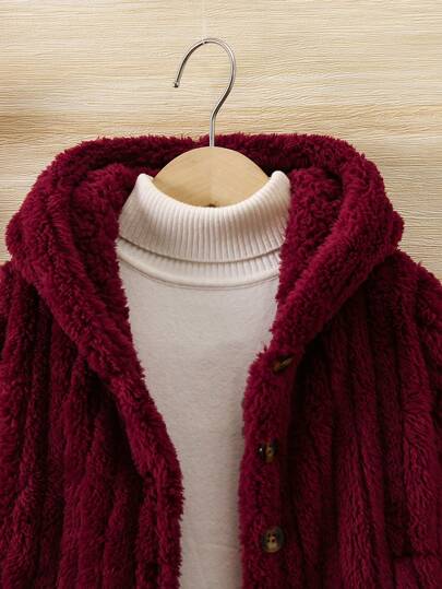 SHEIN Elladie kids معطف كلاسيكي طويل الأكمام مبطن بغطاء للرأس بنمط الشارع قطعة واحدة للفتاة الصغيرة، متعدد الاستخدامات
