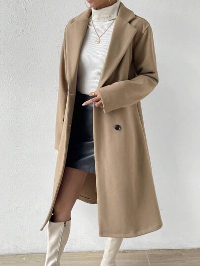 SHEIN x Carly Lawrence Calvaya معطف بياقة مطوي مسنن صف ازرار مزدوجة