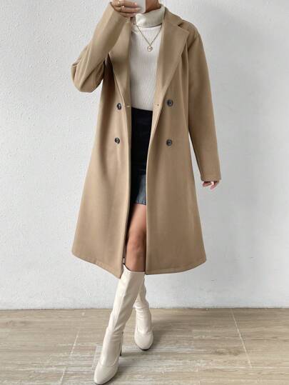 SHEIN x Carly Lawrence Calvaya معطف بياقة مطوي مسنن صف ازرار مزدوجة