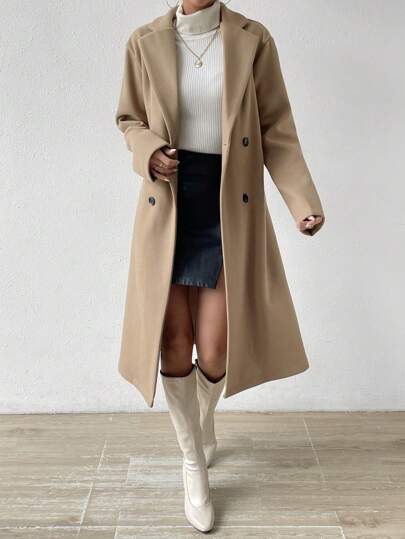 SHEIN x Carly Lawrence Calvaya معطف بياقة مطوي مسنن صف ازرار مزدوجة
