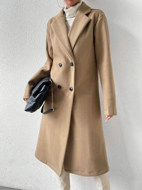 SHEIN x Carly Lawrence Calvaya معطف بياقة مطوي مسنن صف ازرار مزدوجة