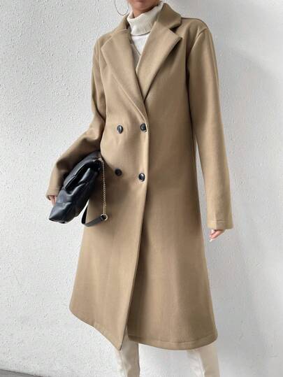 SHEIN x Carly Lawrence Calvaya معطف بياقة مطوي مسنن صف ازرار مزدوجة