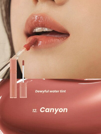 Rom&nd رومند DEWYFUL WATER TINT 12 CANYON، أحمر شفاه سائل من رومند، أحمر شفاه، تأثير مكياج لامع مبلل، لون دائم، MLBB (شفتي ولكن أفضل)، مرطب، تغطية لونية عالية، يخلق مكياج شفاف طبيعي، أحمر شفاه يومي، مستحضرات تجميل كورية، طقم هدايا
