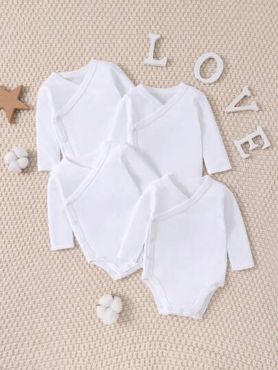 SHEIN Playful Pals بدلة رضيع ولد، أبيض خالص، مناسب للجميع وشامل، مريح وناعم، محايد، مناسب للبس المنزلي