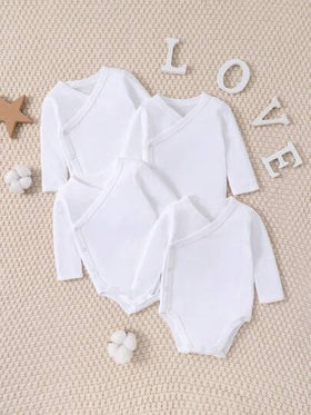 SHEIN Playful Pals بدلة رضيع ولد، أبيض خالص، مناسب للجميع وشامل، مريح وناعم، محايد، مناسب للبس المنزلي