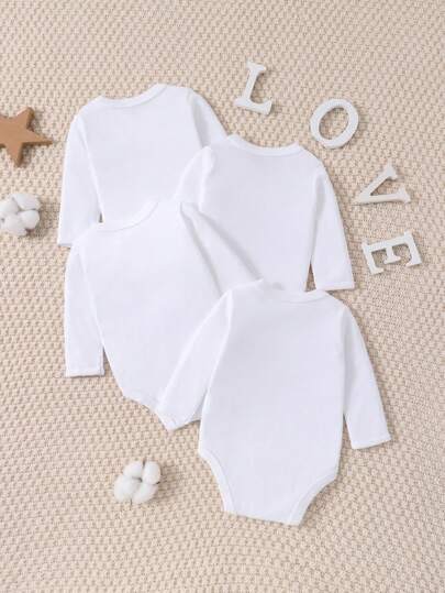 SHEIN Playful Pals بدلة رضيع ولد، أبيض خالص، مناسب للجميع وشامل، مريح وناعم، محايد، مناسب للبس المنزلي