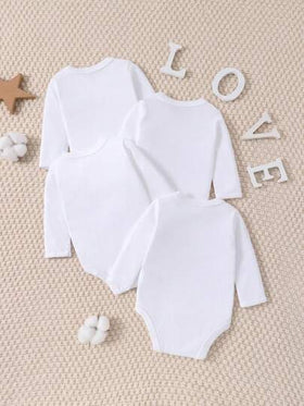 SHEIN Playful Pals بدلة رضيع ولد، أبيض خالص، مناسب للجميع وشامل، مريح وناعم، محايد، مناسب للبس المنزلي