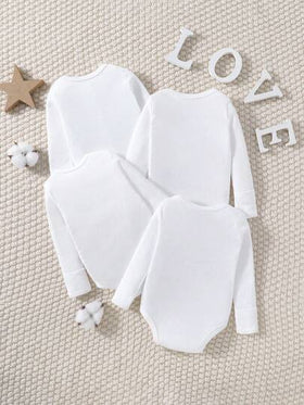 SHEIN Playful Pals بدلة رضيع ولد، أبيض خالص، مناسب للجميع وشامل، مريح وناعم، محايد، مناسب للبس المنزلي