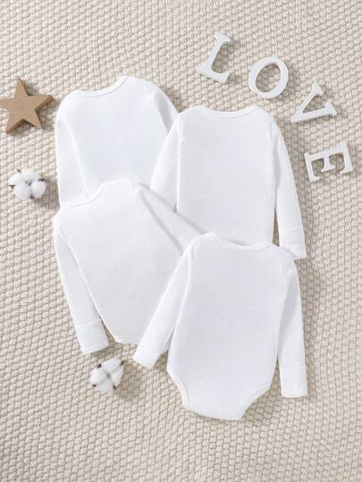 SHEIN Playful Pals بدلة رضيع ولد، أبيض خالص، مناسب للجميع وشامل، مريح وناعم، محايد، مناسب للبس المنزلي