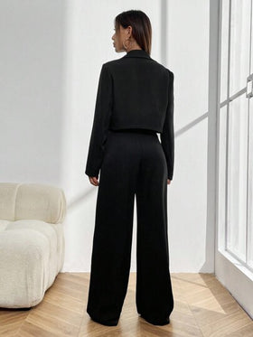 SHEIN LUNE موحدة اللون بليزر قصير & بنطلون بساق واسع