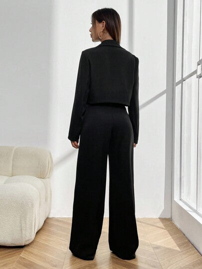 SHEIN LUNE موحدة اللون بليزر قصير & بنطلون بساق واسع