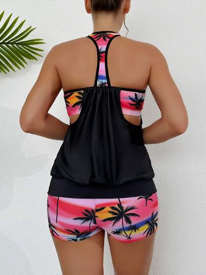 طقم تانكيني حريمي Swim شورت تانكيني بطبعات شاطئية استوائية لفصل الصيف