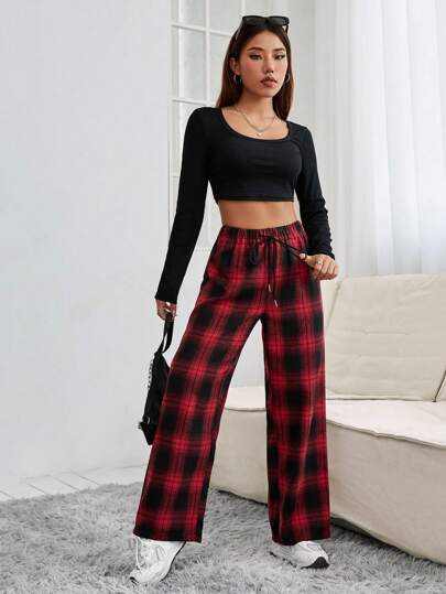 SHEIN PETITE بناطيل مطبوعة بشكل كشمير ذات خصر متعصر، ملابس رمضان