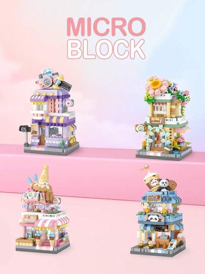 LOZ بلوكات بناء لغز منظر الشارع من أجمل الألعاب للفتيات، تشكيلة محل المثلجات، لعبة مناسبة كهدية عيد ميلاد للتزيين في غرفة الفتيات هدايا عيد الميلاد، بلوكات ألوان