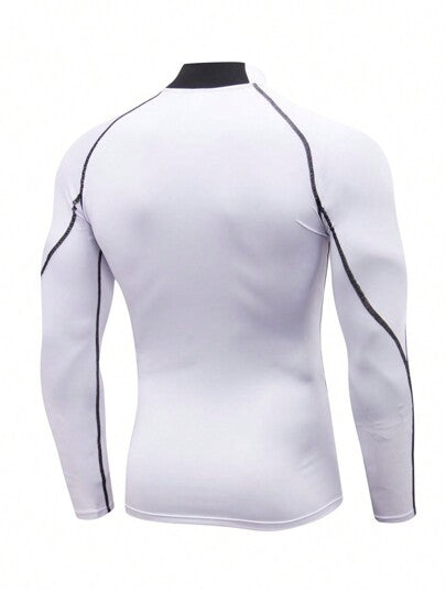 Manfinity Sport Corelite تي شيرت رياضي كاجوال طويل الأكمام للرجال، بياقة قائمة وأكمام راجلان، بلون أحادي، مناسب للملابس المدرسية