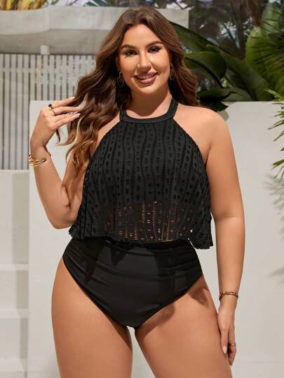 Swim Lushoire تانكيني بقَطْع وفتحات صيفي بلاس مع ربطة بنقشة هولووت
