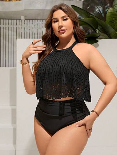 Swim Lushoire تانكيني بقَطْع وفتحات صيفي بلاس مع ربطة بنقشة هولووت