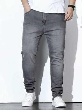 Manfinity Homme جينز رجالي منحرف مع غسيل مبيض ، جينز سادة ضيق اللون الداكن ، جينز كاربو باللون الرمادي الفاتح المغسول طويل ، هدايا للزوج والصديق
