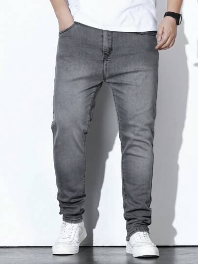 Manfinity Homme جينز رجالي منحرف مع غسيل مبيض ، جينز سادة ضيق اللون الداكن ، جينز كاربو باللون الرمادي الفاتح المغسول طويل ، هدايا للزوج والصديق